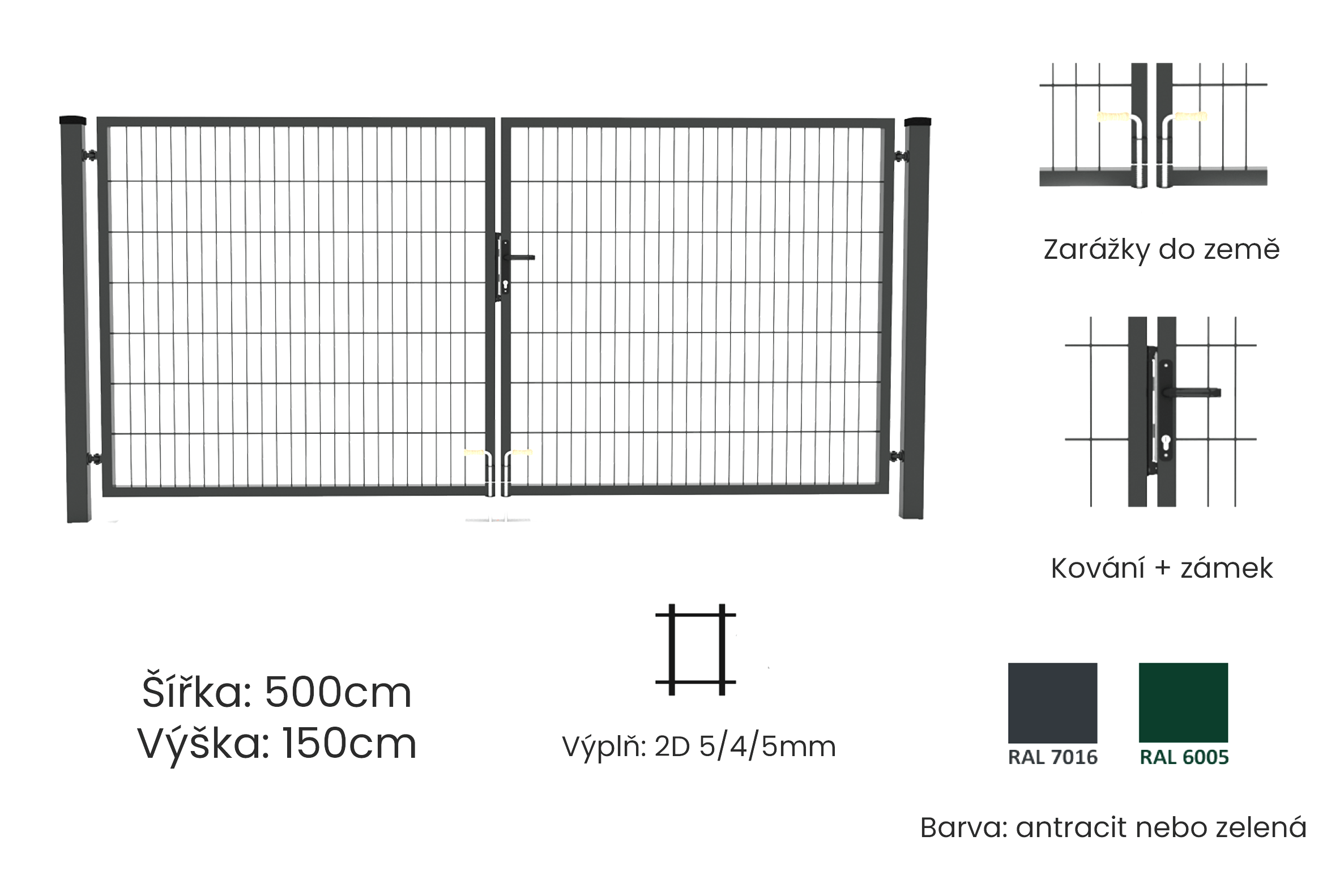 Brána dvoukřídlá BASIC - šířka 500cm