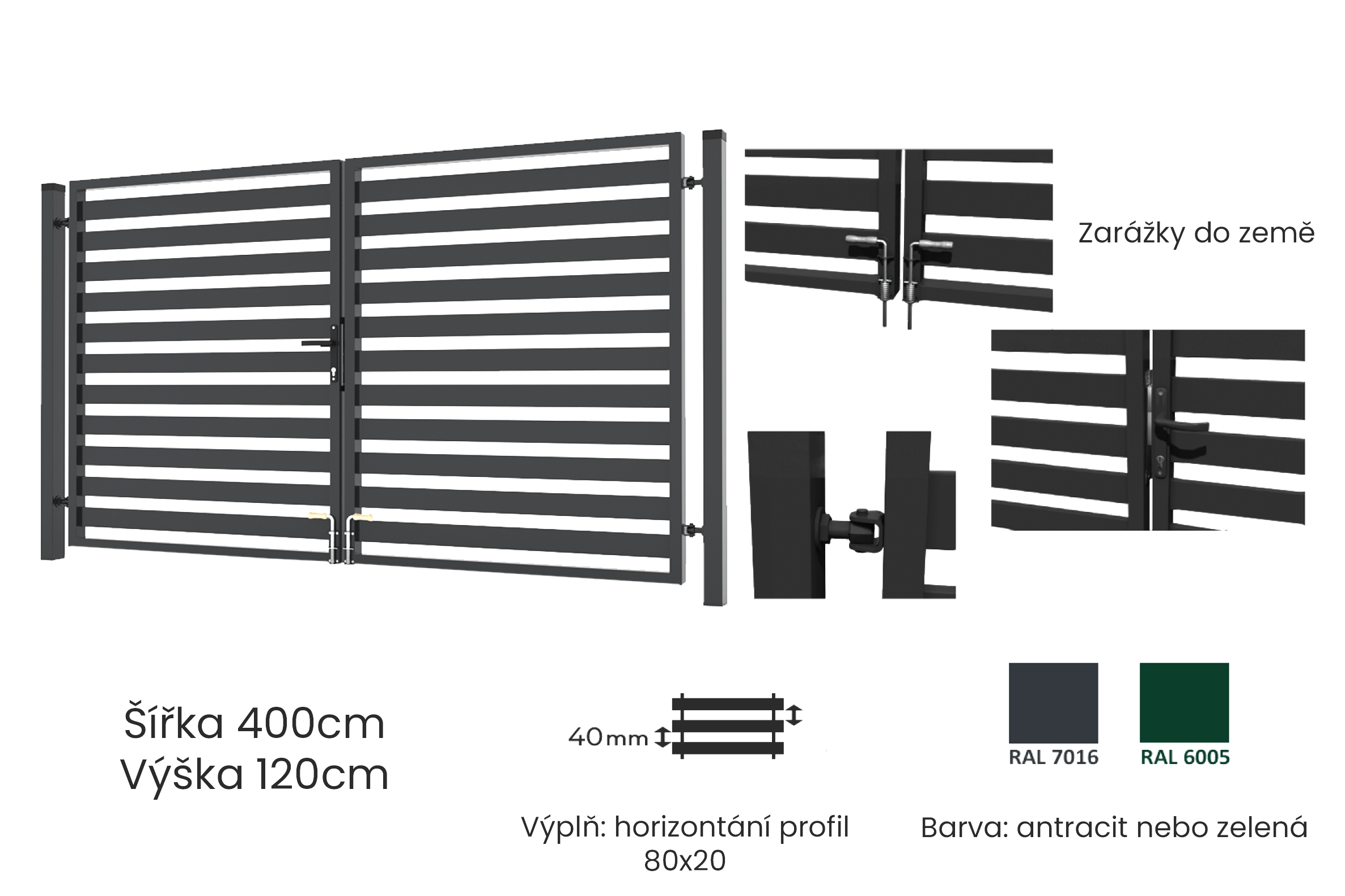 Brána dvoukřídlá DELUXE - šířka 400cm