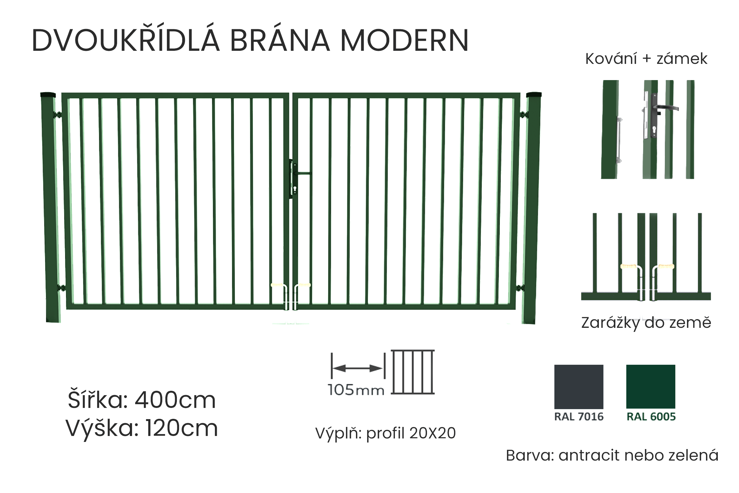 Brána dvoukřídlá MODERN -šířka 400cm