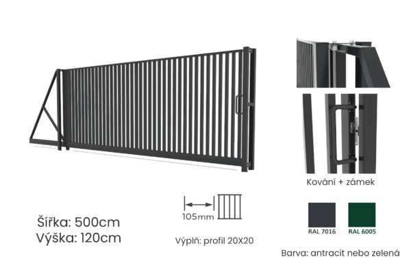 Brána posuvná MODERN - šířka 500cm