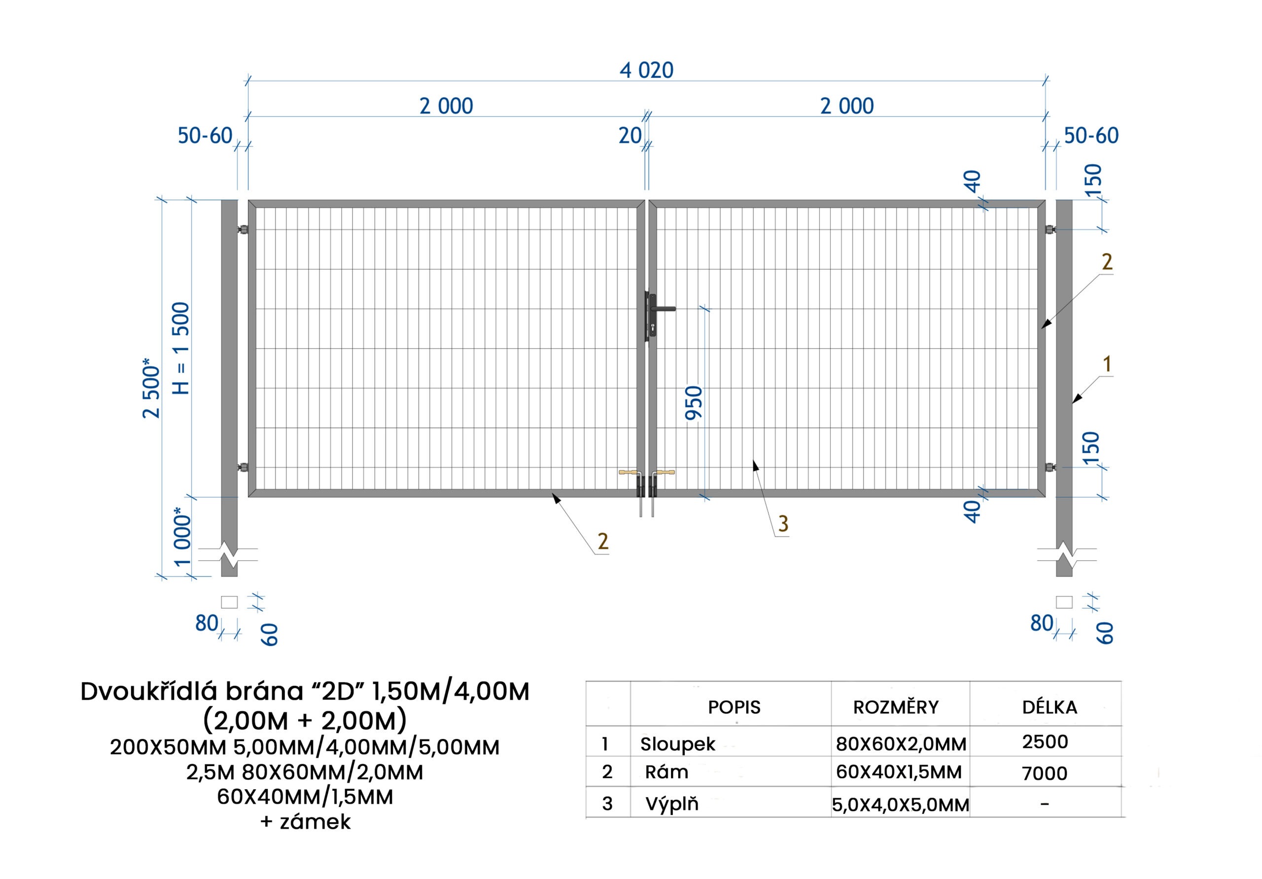 Brána dvoukřídlá BASIC - šířka 400cm - Obrázek 2