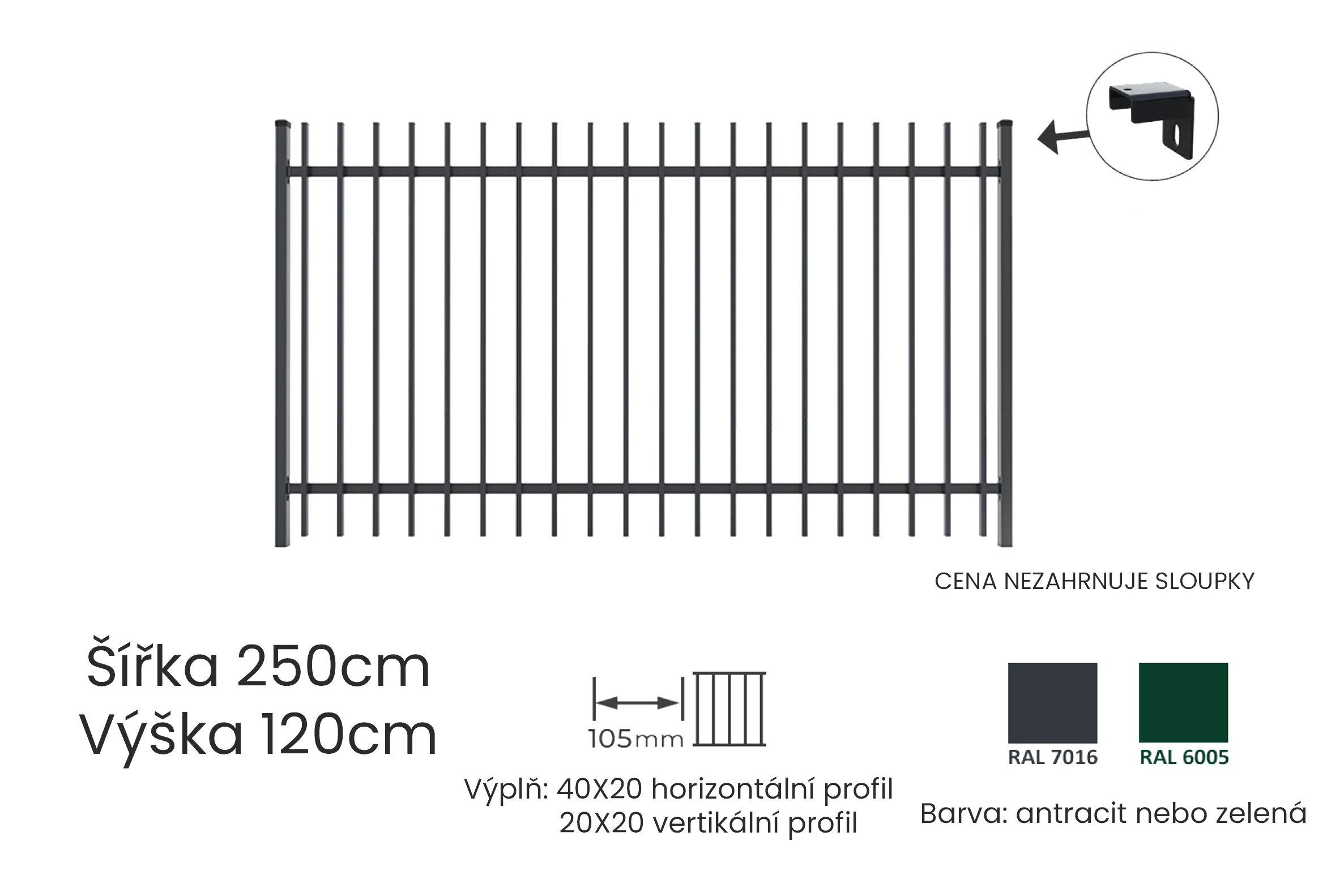 Plotové pole MODERN Spike - šířka 250cm